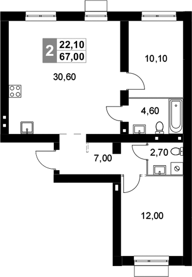 Планировка — Апрелевка Клаб, 3-комн., 67 м²