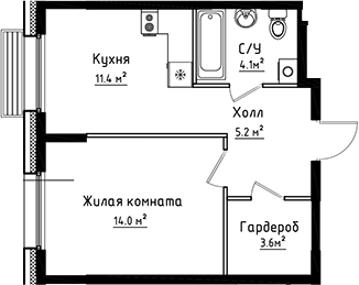 Планировка — Коллекция, 1-комн., 38 м²