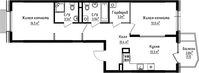 Планировка — Коллекция, 2-комн., 63 м²