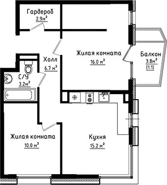 Планировка — Коллекция, 2-комн., 54 м²