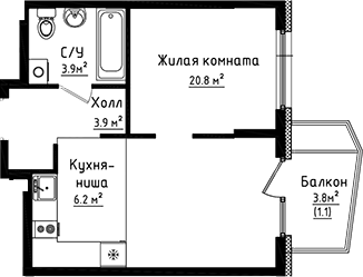 Планировка — Коллекция, Студия, 35 м²