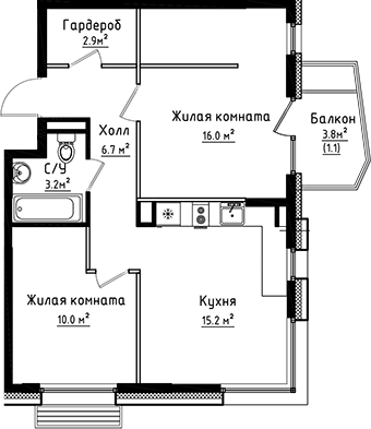 Планировка — Коллекция, 2-комн., 54 м²