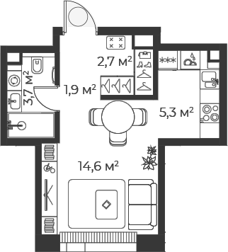 Планировка — Веер, Студия, 28 м²