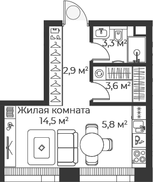 Планировка — Веер, Студия, 30 м²