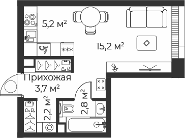 Планировка — Веер, Студия, 29 м²