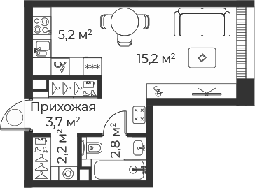 Планировка — Веер, Студия, 29 м²