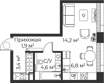 Планировка — Веер, Студия, 31 м²