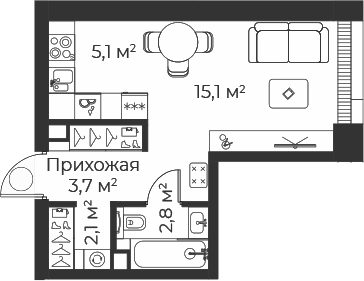 Планировка — Веер, Студия, 29 м²
