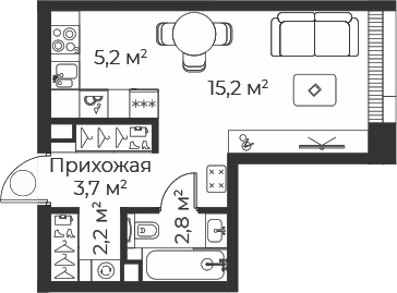 Планировка — Веер, Студия, 29 м²
