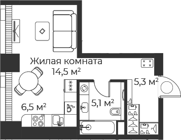 Планировка — Веер, Студия, 31 м²