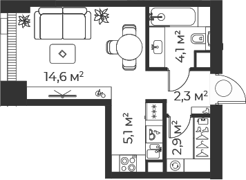 Планировка — Веер, Студия, 29 м²