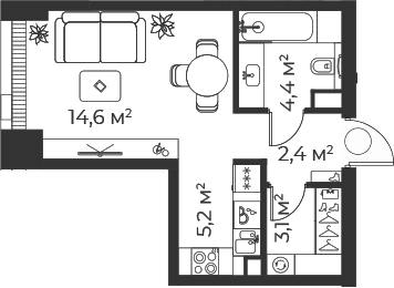 Планировка — Веер, Студия, 30 м²