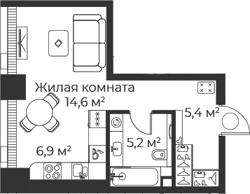 Планировка — Веер, Студия, 32 м²
