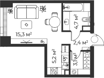 Планировка — Веер, Студия, 31 м²