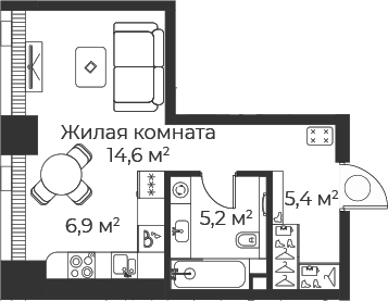 Планировка — Веер, Студия, 32 м²