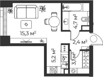 Планировка — Веер, Студия, 31 м²