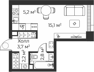 Планировка — Веер, Студия, 29 м²