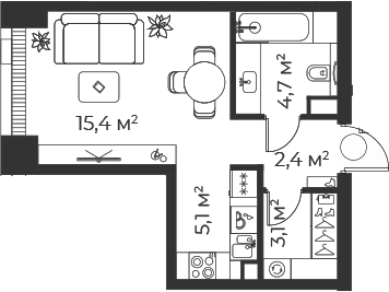 Планировка — Веер, Студия, 31 м²
