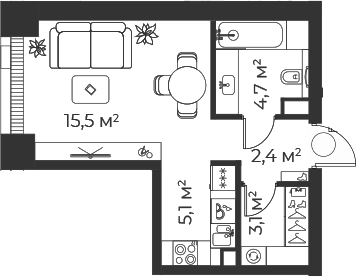 Планировка — Веер, Студия, 31 м²
