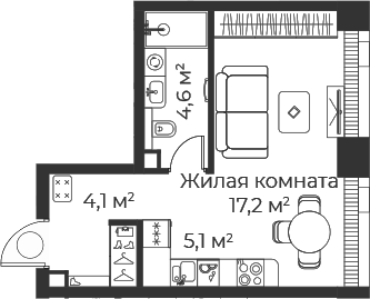 Планировка — Веер, Студия, 31 м²
