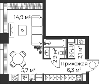 Планировка — Веер, Студия, 32 м²