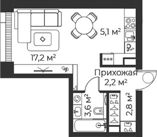 Планировка — Веер, Студия, 31 м²