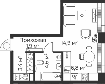 Планировка — Веер, Студия, 31 м²