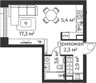 Планировка — Веер, Студия, 31 м²