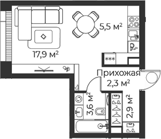 Планировка — Веер, Студия, 32 м²