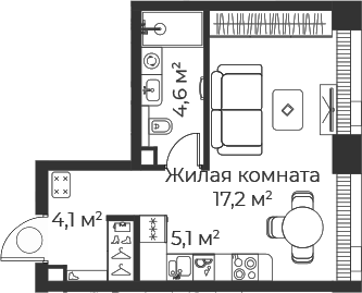 Планировка — Веер, Студия, 31 м²