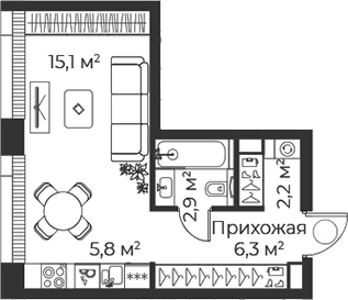 Планировка — Веер, Студия, 32 м²