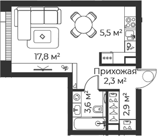 Планировка — Веер, Студия, 32 м²