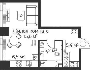 Планировка — Веер, Студия, 33 м²