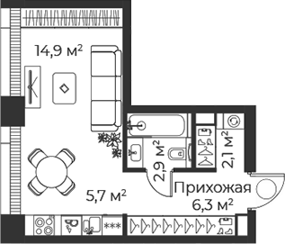 Планировка — Веер, Студия, 32 м²