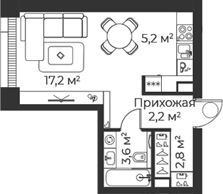 Планировка — Веер, Студия, 31 м²