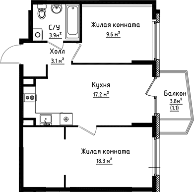 Планировка — Коллекция, 2-комн., 52 м²