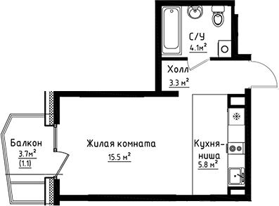 Планировка — Коллекция, Студия, 29 м²