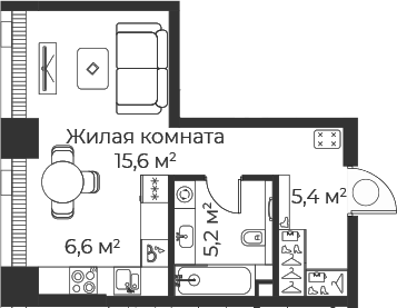 Планировка — Веер, Студия, 33 м²