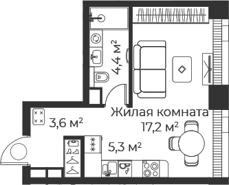 Планировка — Веер, Студия, 30 м²