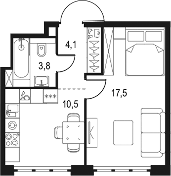 Планировка — Левел Южнопортовая, 1-комн., 36 м²