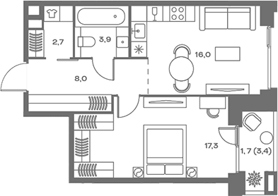 Планировка — Soul, 2-комн., 48 м²