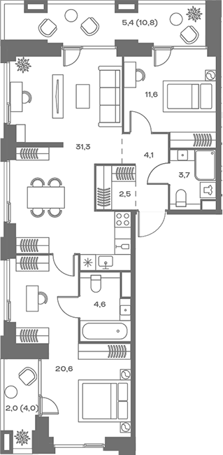 Планировка — Soul, 3-комн., 78 м²