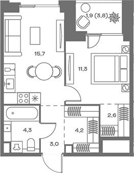 Планировка — Soul, 2-комн., 41 м²