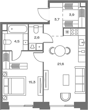 Планировка — Soul, 2-комн., 52 м²