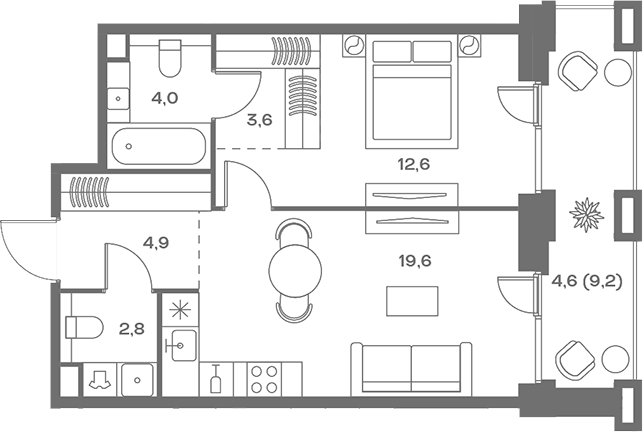 Планировка — Soul, 2-комн., 48 м²