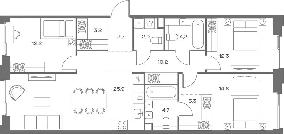 Планировка — Soul, 4-комн., 96 м²