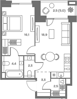 Планировка — Soul, 2-комн., 48 м²