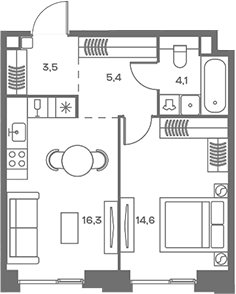Планировка — Soul, 2-комн., 44 м²