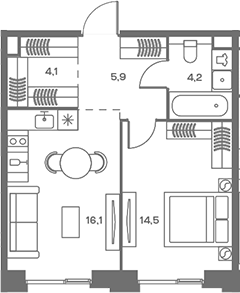 Планировка — Soul, 2-комн., 45 м²