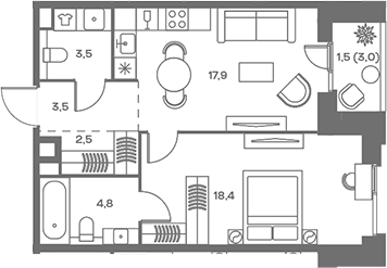 Планировка — Soul, 2-комн., 51 м²